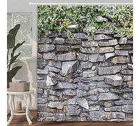 DYNH Stone Brick Wall Shower Curtain, Ivy Green Leaves Climbing on Rustic Marble Rocks Stone Wall Bath Curtains, Fabric Shower Curtain for Bathroom Accessories 12PCS Hooks, Bathtub Curtain 69X70 in