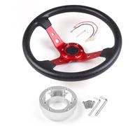 Dyno Racing 14inch 350mm PU Leather Car Racing Steering Wheel Red With Adapter Plate Silver 70mm PCD For Logitech G29 G920 G923 For Racing Game