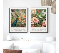 DYNOMR XYBEMJ William Morris Posters Parrot hummingbird Flower Canvas Painting Bird Wall Art William Morris Prints For Living Room Decor Picture 40x60cmx2 No Frame