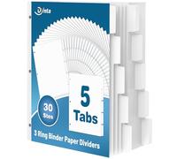 Dynta 3 Ring Binder Dividers with 5 Tabs Bulk 150 Pcs/30 Sets 8.5 x 11 Inches, Letter Size, White Thick Paper Blank 3 Hole Punch Index Divider for Kids, Students, School, Office Supplies