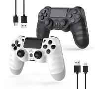 DYONDER 2-Pack Wireless Controllers for PS4/Pro/Slim & PC - 1000mAh Battery, 6-Axis Motion Sensor, Audio Jack (Black & White)