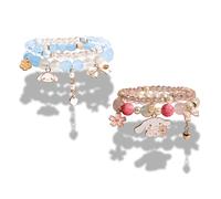 DYOUen 2PCS Crystal Bead Bracelet Lovely Cinnamoroll Cartoon Beads Elastic Bracelet Jade Dog Jewelry for Women, Cute Beaded for Girls & Ladies