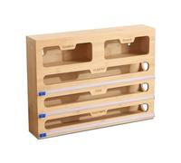 DYOUEN 5-in-1 Foil Dispenser Wooden Storage Box with Cutter Cling Film Dispenser Storage Box Cling Film Cutter for Kitchen Drawer
