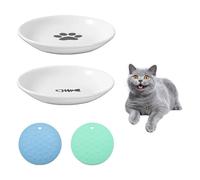 DYOUEN Pack of 2 Cat Ceramic Cat Bowl with Non-Slip Mats Cat Food Plate Non-Slip Mats Pet Bowl for Kittens and Small Animals