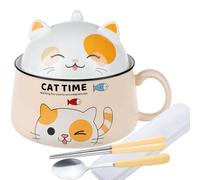 DYOUen Ramen Bowl with Handle and Lid Ceramic Instant Noodle Instant Noodles for Soup, Salad Cereal (Yellow)