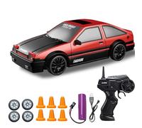 DYOUen RC Drift Car, 1:24 Race with 4WD Remote Controlled Car, 2.4 GHz Toy Car, Racing Car with Work Lights, Replaceable Tyres, Rechargeable Battery (Red)