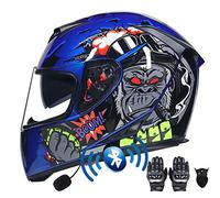 DYOYO Motorcycle Bluetooth Helmet, Full Face Motorbike Helmets with Gloves Mask, Dual Anti-fog Visors Helmet ECE Approved, Built-in Mp3 FM Radio Integrated for Adult 55-64CM