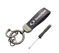DYQCD 1 Pc Creative Cars Keyring Keychain for Ssangyong XLV Rexton G4 W Chrome Plated Metal Alloy Car Key Fob Work Replacement for Car Accessories,CarbonFiber