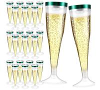 Dyrfolm 100 Pcs Disposable Plastic Flutes, 4.5oz Clear Champagne Glasses - Ideal for Parties, Weddings & Cocktails - Green