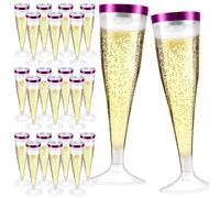 Dyrfolm 100 Pcs Plastic Champagne Flutes,4.5oz Plastic Champagne Glasses,Clear Disposable Champagne Flute,Plastic Toasting Glasses for Parties Wedding Drinking Party Cocktail Cups (Purple)