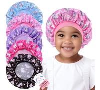 Dyrfolm 5 Pieces Kids Satin Bonnet Soft Silk Bonnet for Sleeping Kids Caps for Girls Elastic Wide Band Sleep Cap Cute, Unicorn 1, M