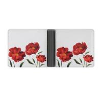 Dyscalibro Coin Pocket, Red Poppy Flowers Leather Wallet, Bifold Credit Card Leather Slim Purse
