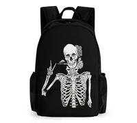 Dyscalibro Daypack, Funny Rock And Roll Skeleton Skull Backpack, Rucksack with Pockets for Hiking Camping Travel