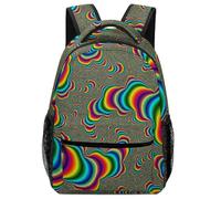 Dyscalibro Durable Oxford Cloth Casual Daypack, Psychedelic Trippy Rainbow Backpack, College Bag for Boys, Girls, Travel, Sports
