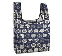 Dyscalibro Foldable Shopping Bag, Cat Lucky Pattern Reusable Grocery Bag, Washable Tote Bag for Daily Use Travel Bags