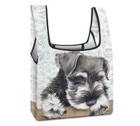 Dyscalibro Foldable Shopping Bag, Cute Schnauzer Dog Reusable Grocery Bag, Washable Tote Bag for Daily Use Travel Bags