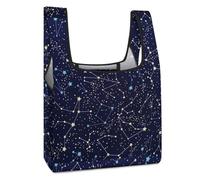 Dyscalibro Foldable Shopping Bag, Glow in The Dark Constellations Midnight Reusable Grocery Bag, Washable Tote Bag for Daily Use Travel Bags