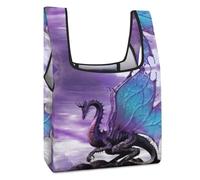 Dyscalibro Foldable Shopping Bag, Purple Dragon Purple Moon Reusable Grocery Bag, Washable Tote Bag for Daily Use Travel Bags