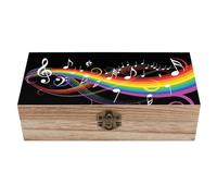 Dyscalibro Square Wood Box, Rainbow Music Musical Note Wooden Storage Box, Decorative Home Wood Box for Collectibles