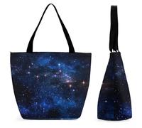 Dyscalibro Tote Bag with Zip, Aurora Starry Sky Space Starry Night Sky Beach Bag, Large Shoulder Bag for Daily, Travel
