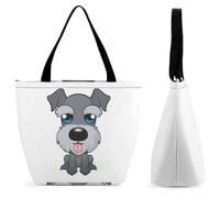 Dyscalibro Tote Bag with Zip, Cute Schnauzer Dog Beach Bag, Large Shoulder Bag for Daily, Travel