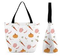 Dyscalibro Tote Bag with Zip, Vegetables, Pumpkin, Carrot, Green Pepper, Kitchen Beach Bag, Large Shoulder Bag for Daily, Travel