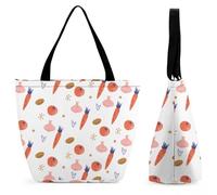 Dyscalibro Tote Bag with Zip, Vegetables, Pumpkin, Carrot, Green Pepper, Kitchen Beach Bag, Large Shoulder Bag for Daily, Travel