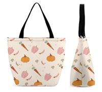 Dyscalibro Tote Bag with Zip, Yellow, Vegetable, Pumpkin, Carrot, Green Pepper, Kitchen Beach Bag, Large Shoulder Bag for Daily, Travel