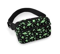 Dyscalibro Waist Bag, Green Alien Moon UFO Bumbag, Adjustable Fanny Pack for Running Walking Hiking