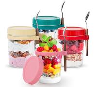 Dyserbuy 4 Pack Overnight Oats Containers with Lids and Spoons, 350ml/12 oz Glass Mason Jars for Overnight Oats, Large Airtight Jars with Measurement Marks for Milk, Cereal On The Go Container