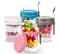 Dyserbuy 4 Pack Overnight Oats Containers with Lids and Spoons, 350ml/12oz Mason Jars for Overnight Oats, Glass Airtight Jars with Measurement Marks for Milk, Cereal On The Go Container