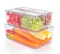 Dyserbuy Fridge Organisers, Stackable Storage Containers, Set of 5 | Clear Plastic Storage Bins with Lidsto Keep Fresh for Fruits Vegetable Freezer Kitchen Pantry Cabinet Cupboard