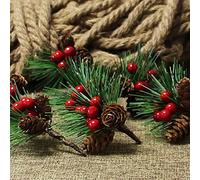 Dysetcs 20PCS Artificial Pine Picks, Holly Berry Stems Pine Branches, Small Pine Tree Plants Red Berry Picking for Christmas Tree DIY Craft Wreath Winter Gift Wrap Decor