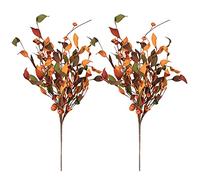 Dysetcs 2PCS Artificial Fall Flowers Arrangement Fake Maple Leaves Branches with Small Pumpkin Faux Autumn Branches for Indoor Outdoor Christmas Thanksgiving Decor, Orange
