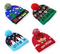 Dysetcs 4 Pcs LED Christmas Beanie Hat Unisex LED Light Up Christmas Hat Christmas Winter Snow Knit Hat for Outdoor Indoor Holiday Xmas Party Gifts Decoration
