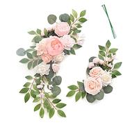Dysetcs Wedding Arch Swag Set of 2 Artificial Sunflower Swag CenterPcs, with Rose and Leaves Decorative Floral Swags for Wedding Ceremony and Reception Arrangement, Light Pink, 19.7x7.9inch