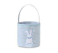 DYSHAYEN Bunny Easter Basket, Gingham Empty Easter Bucket with Handle for Easter Egg Hunts Party Favor Decorations (Blue)