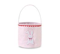 DYSHAYEN Bunny Easter Basket, Gingham Empty Easter Bucket with Handle for Easter Egg Hunts Party Favor Decorations (Pink)