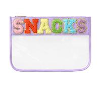 DYSHAYEN Chenille Letter Clear Zipper Pouch for Travel,Nylon Clear Cosmetic Bag,Makeup Travel Bag for Women Girls, Purple-Snacks