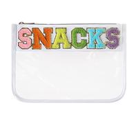 DYSHAYEN Chenille Letter Clear Zipper Pouch for Travel,Nylon Clear Cosmetic Bag,Makeup Travel Bag for Women, White-Snacks, Fashion