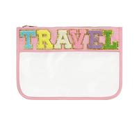 DYSHAYEN Chenille Letter Clear Zipper Pouch for Travel,Nylon Clear Cosmetic Bag,Makeup Travel Bag for Women Girls, Pink-Travel, Fashion