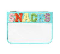 DYSHAYEN Chenille Letter Clear Zipper Pouch for Travel,Nylon Clear Cosmetic Bag,Makeup Travel Bag for Women Girls, Green-Snacks, Preppy