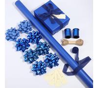 DYSHIPEN 17" Wrapping Paper Rolls with Gift Bows,Crimped Curling Ribbons,Silk Like Satin Ribbon and Gift Tags For Christmas Gift Wrapping Birthday Baby Shower Wedding(16.4 Ft). (Blue, 30 Inch)
