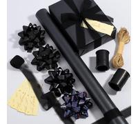 DYSHIPEN 17" Wrapping Paper Rolls with Gift Bows,Crimped Curling Ribbons,Silk Like Satin Ribbon and Gift Tags For Christmas Gift Wrapping Birthday Baby Shower Wedding(16.4 Ft). (Black, 17 Inch)