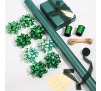 DYSHIPEN 30" Wrapping Paper Rolls with Gift Bows,Crimped Curling Ribbons,Silk Like Satin Ribbon and Gift Tags For Christmas Gift Wrapping Birthday Baby Shower Wedding(16.4 Ft). (Green, 30 Inch)