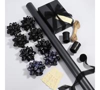 DYSHIPEN 30" Wrapping Paper Rolls with Gift Bows,Crimped Curling Ribbons,Silk Like Satin Ribbon and Gift Tags For Christmas Gift Wrapping Birthday Baby Shower Wedding(16.4 Ft). (Black, 30 Inch)