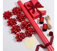 DYSHIPEN 30" Wrapping Paper Rolls with Gift Bows,Crimped Curling Ribbons,Silk Like Satin Ribbon and Gift Tags For Christmas Gift Wrapping Birthday Baby Shower Wedding(16.4 Ft). (Red, 30 Inch)