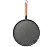 DystopiaWorld Cast Iron Pancake Pan with Wooden Handle - Non Stick Round Griddle, Thickened Pre-Seasoned Skillet for Gas, Electric & Induction Hobs, Perfect for Pancakes, Crepes, Roti & Eggs (23cm)