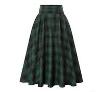 DystopiaWorld Elegant A Line Long Skirt for Women in Check Plaid, Vintage Style for Easy Summer Fashion (M Green)