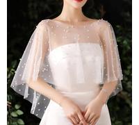 DystopiaWorld Ladies Lace Shawl, 1 Pack, Medium Length Embroidered Tulle Stole, Soft Draped Capelet with High-Low Design for Bridal Wedding Party(One Size E)